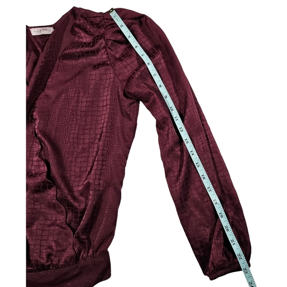 Socialite Long Sleeve Wrap Front V Neck Body Suit, Plum Purple, Small - Picture 15 of 16